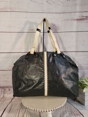 Cynthia Rowley Women's Black and Cream Large Leather Tote Handbag